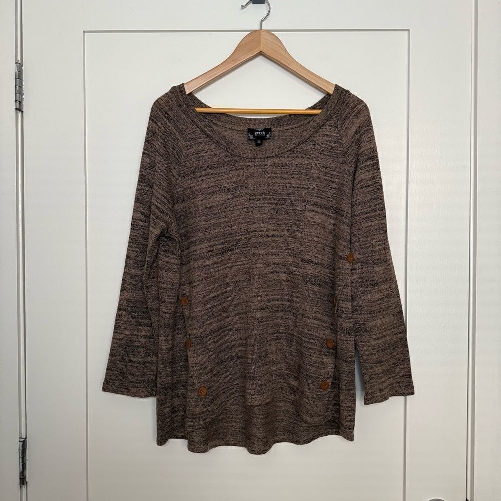 Perch By Blu Pepper Sweater Top Womens 2XL Brown Knit Elbow Patches Pullover